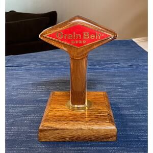 Vtg Grain Belt Lucite Acrylic Beer Tap Handle Wood Mounted Advertising Topper 5"